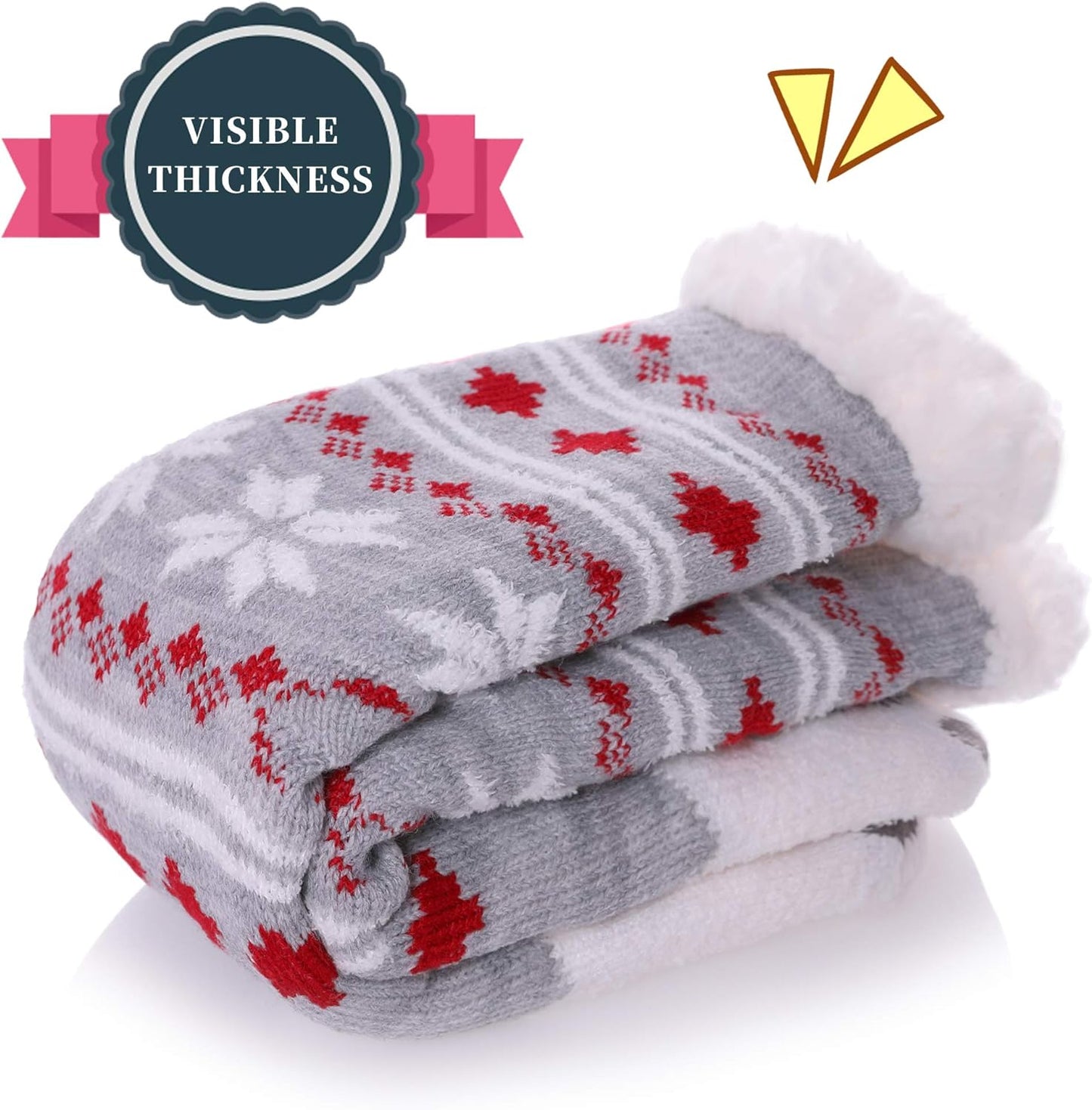 Women'S Winter Super Soft Warm Cozy Fuzzy Snowflake Deer Fleece-Lined with Grippers Slipper Socks