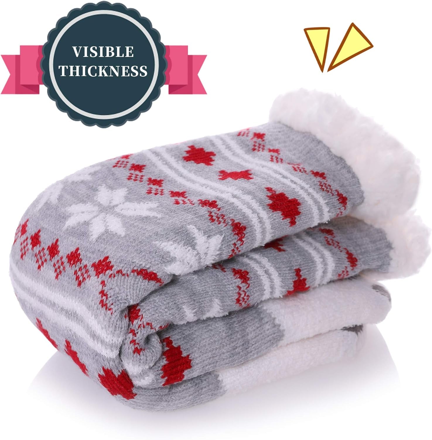 Women'S Winter Super Soft Warm Cozy Fuzzy Snowflake Deer Fleece-Lined with Grippers Slipper Socks