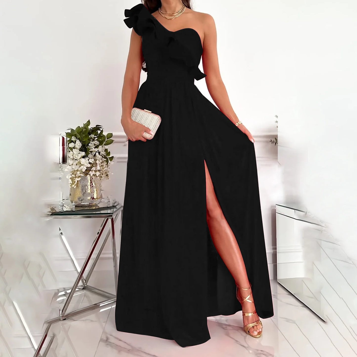 EDHITNR Spring Dresses for Women 2025 plus Size Women'S Summer Dresses Clearance, Sleeveless Sloping Shoulder Sexy Long Party Club Dresses, Sizes S-2XL